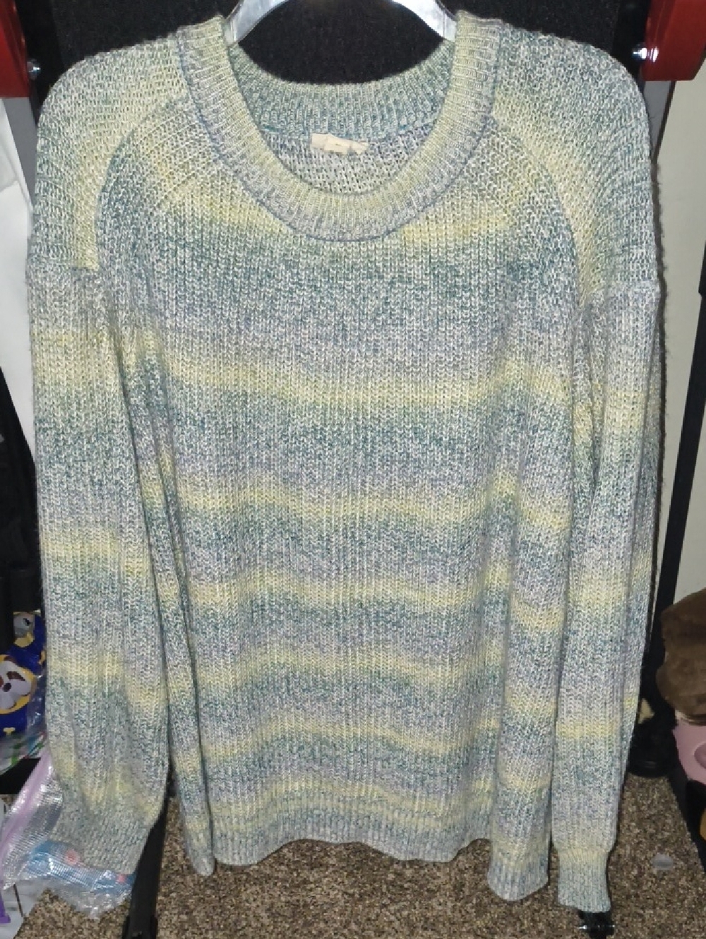 a.n.a Marled Knit Crewneck Sweater in Greenish Blue and Cream - Picture 1 of 3